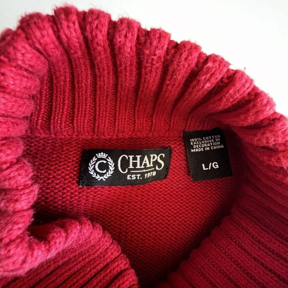 Chaps Men’s Christmas Fair Isle button ugly Sweater Red Black knit deer Sz L. - Picture 3 of 9